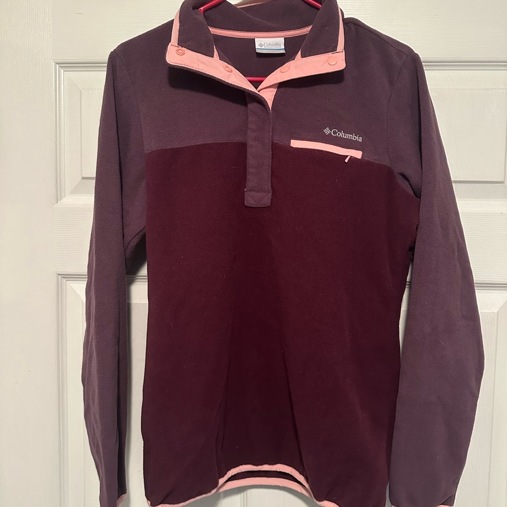 Columbia Maroon and Light Pink Fleece Pullover